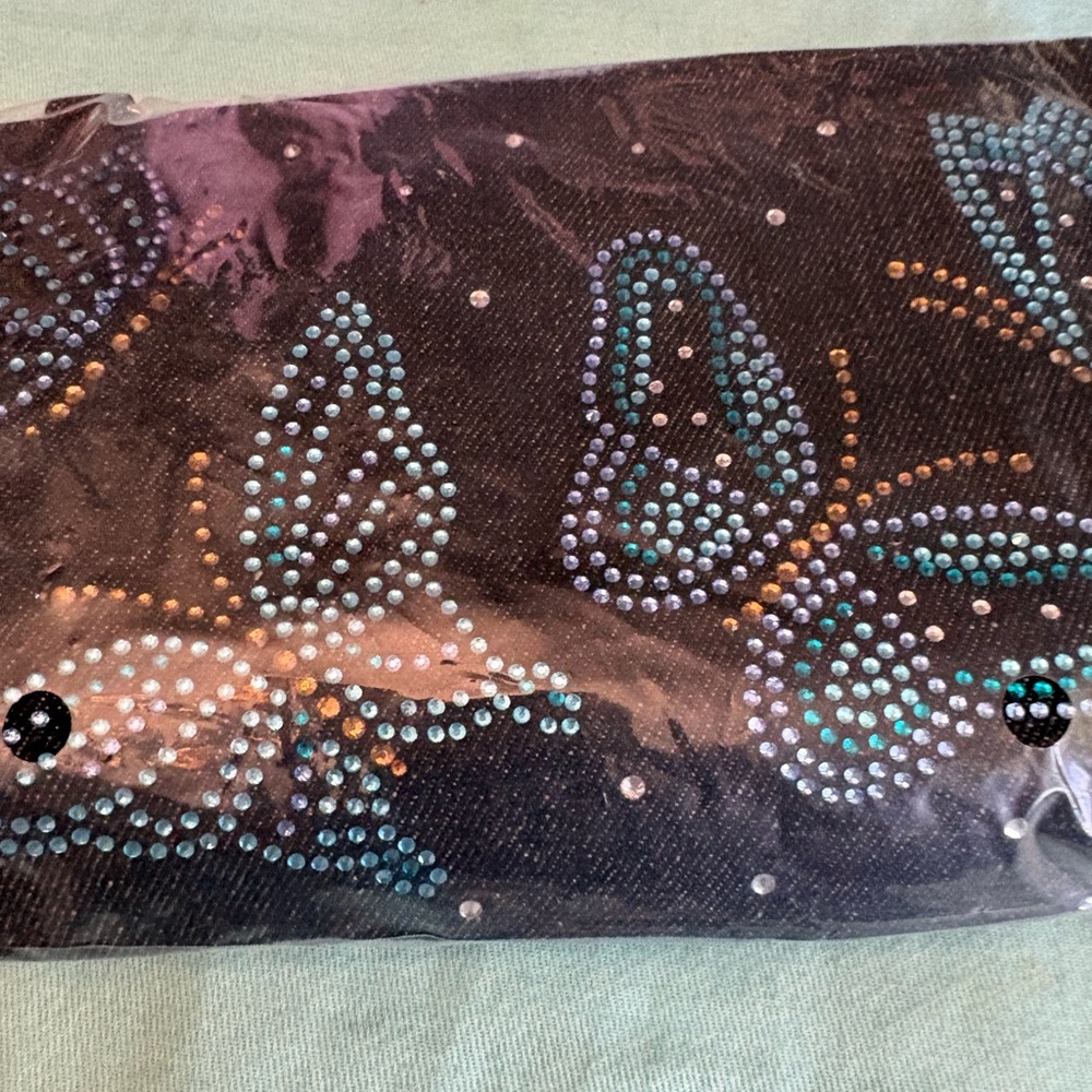 Brighton small Black Rhinestone Denim Butterfly Crossbody Clutch